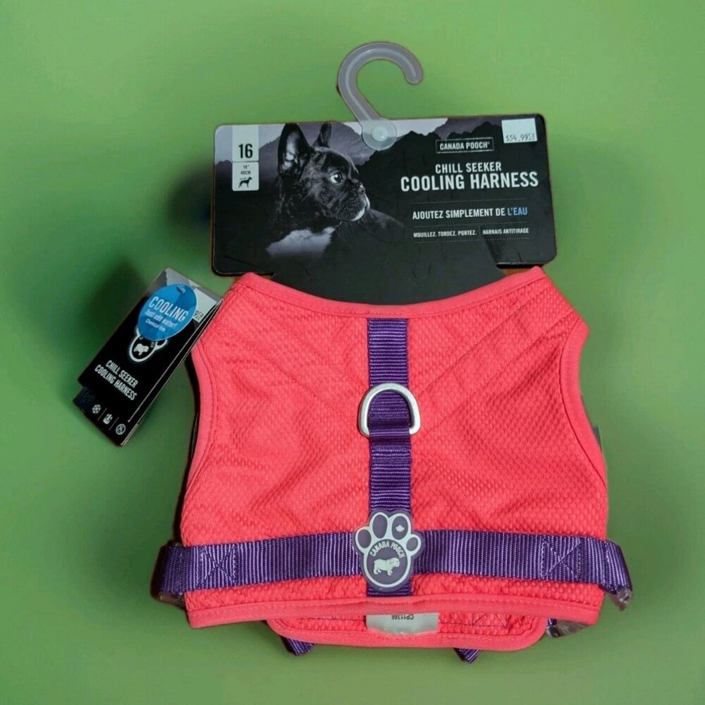 Canada Pooch Chill Seeker Adjustable Dog Cooling Harness Pink Sz 16